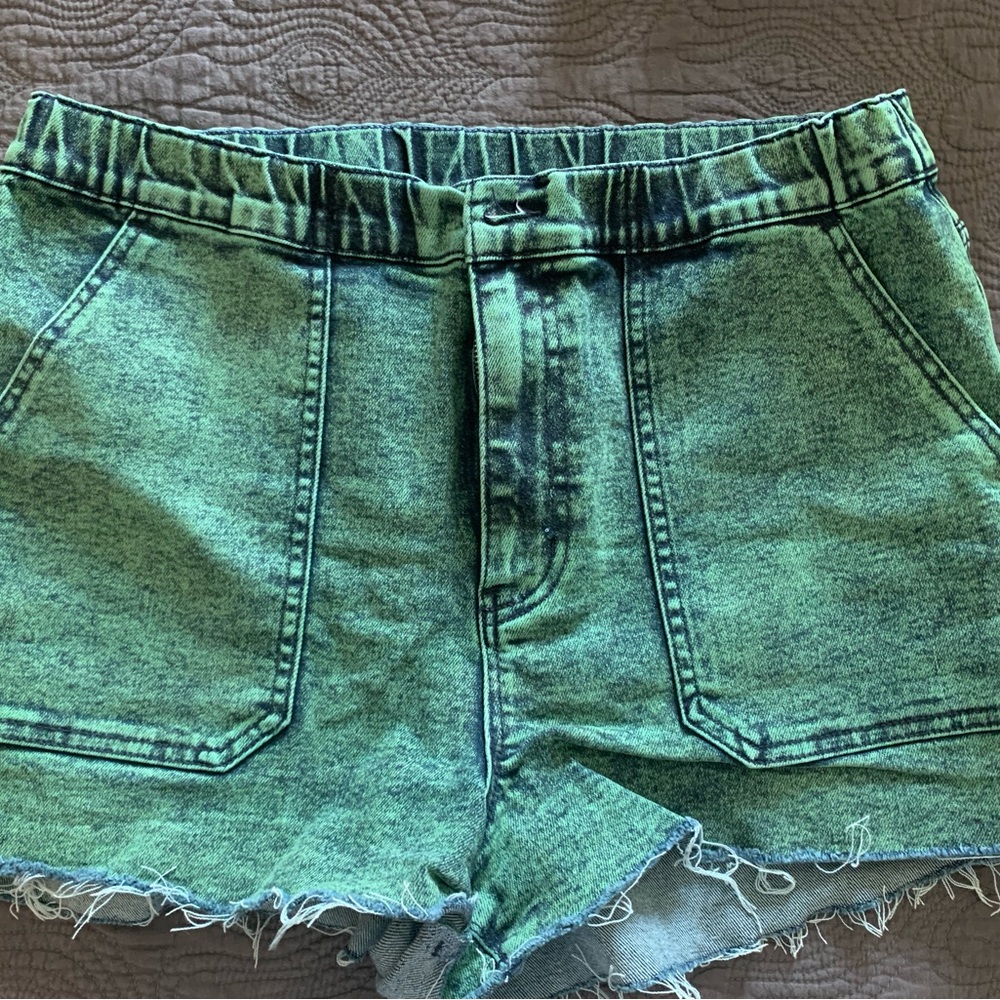 Green acid wash shorts